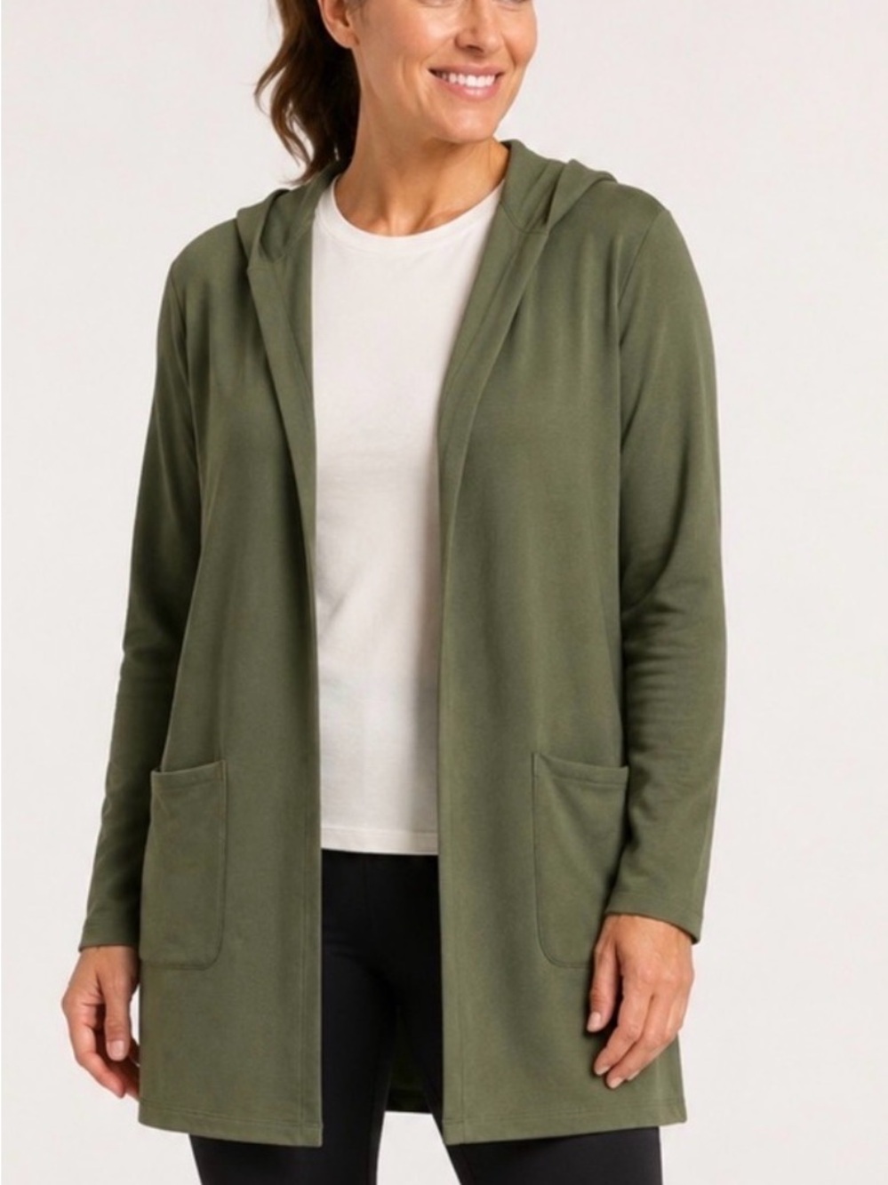 Skechers Olive Green Longline Hooded Open Front Cardigan Hoodigan